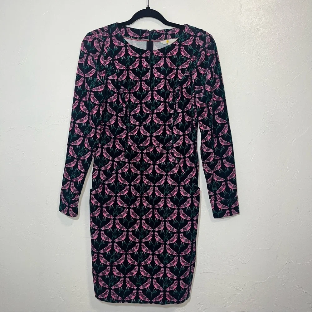 Boden Pink Lovebird Print Corduroy Sheath Dress Size 6 Small - Picture 5 of 15